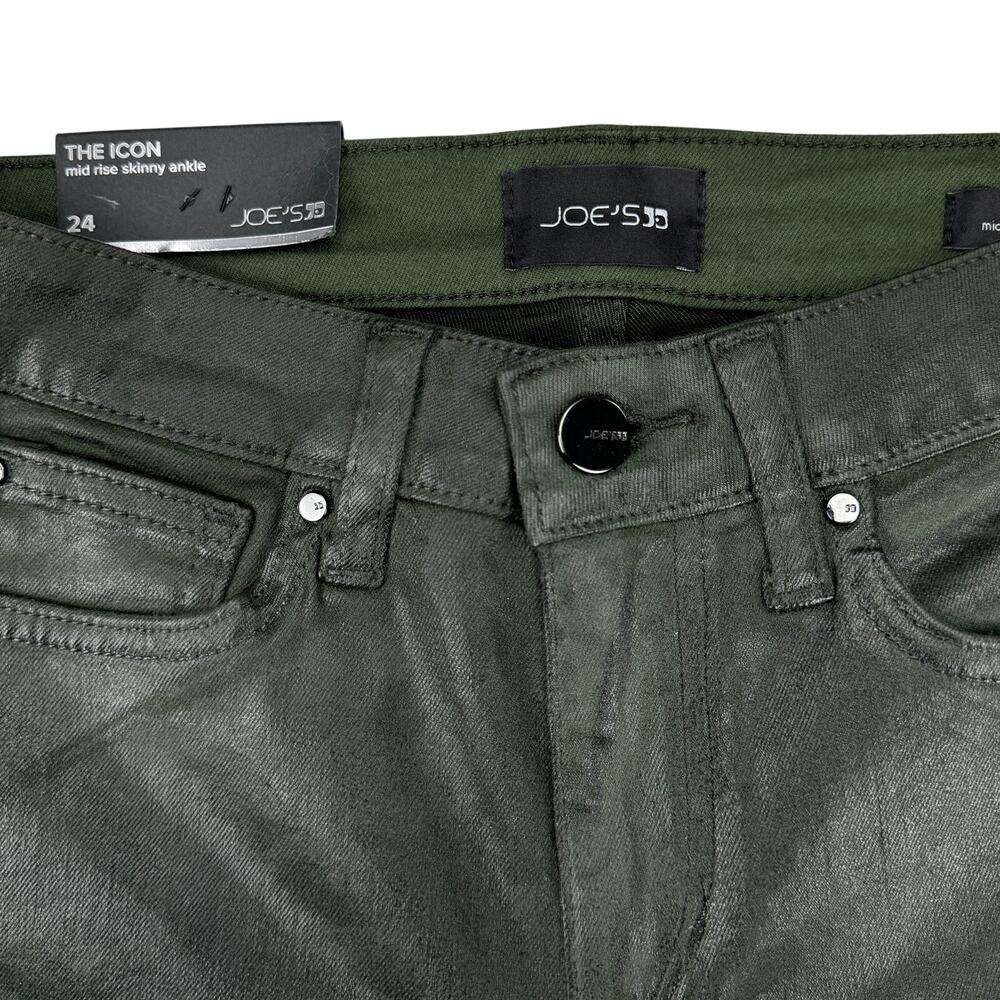 NWT JOE'S JEANS The Icon Mid Rise Skinny Ankle Sz 24 Green Coated Laser Camo - Picture 6 of 8